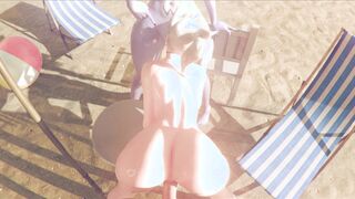 Mercy Licking Widow's Wet Pussy then gets Fucked at Beach