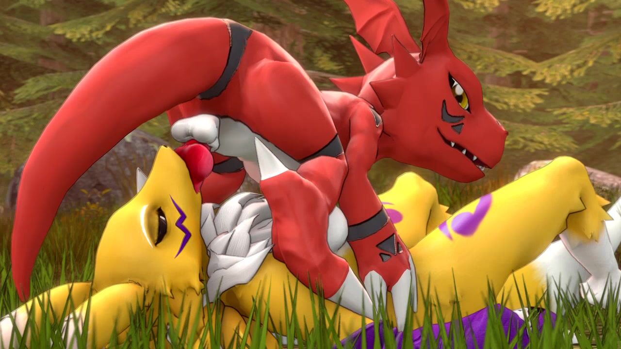 Guilmon giving Renamon a taste of his digital dick